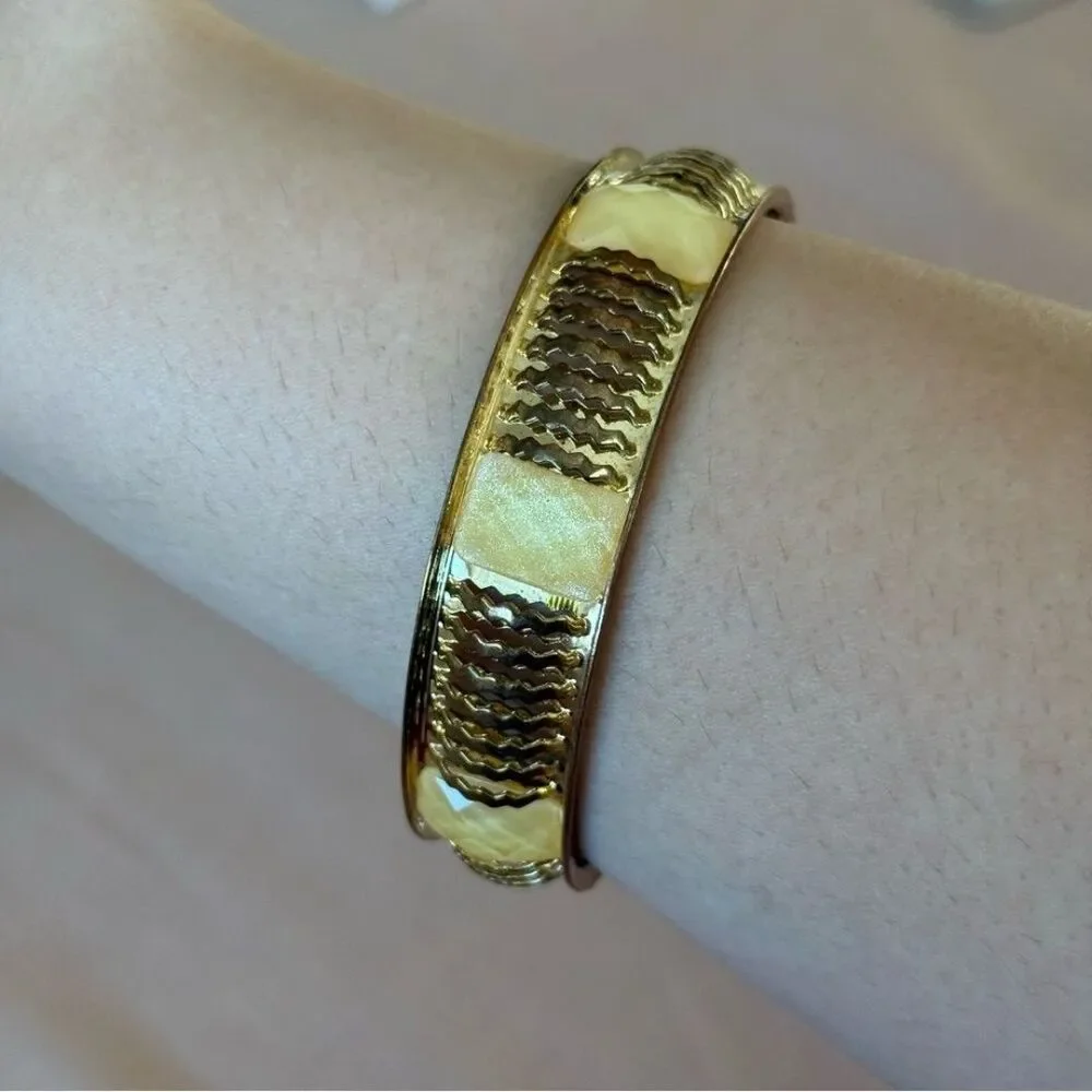 Vintage Style Gold Tone Yellow Statement Bangle